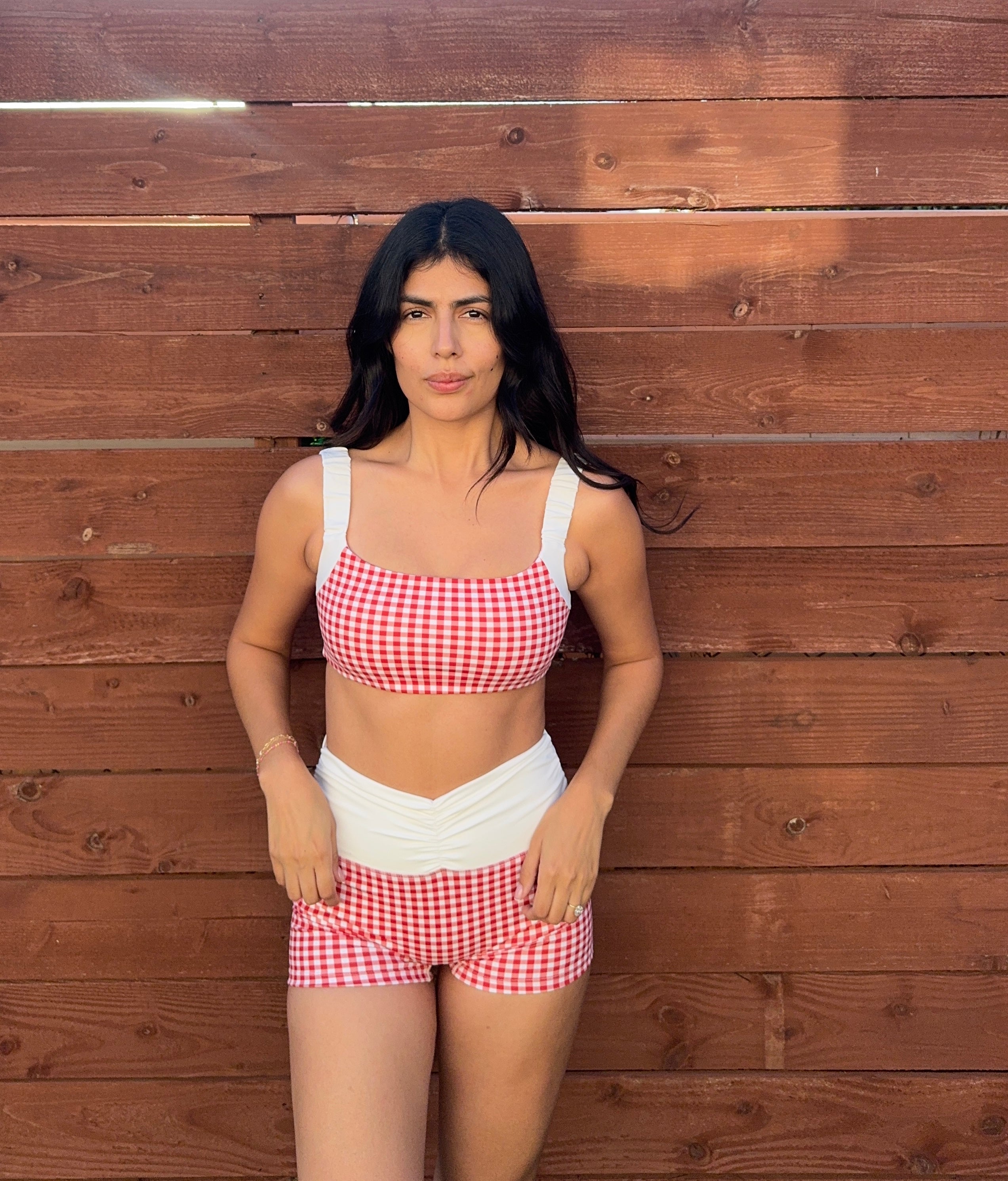 Gingham Scrunched Strap Bra