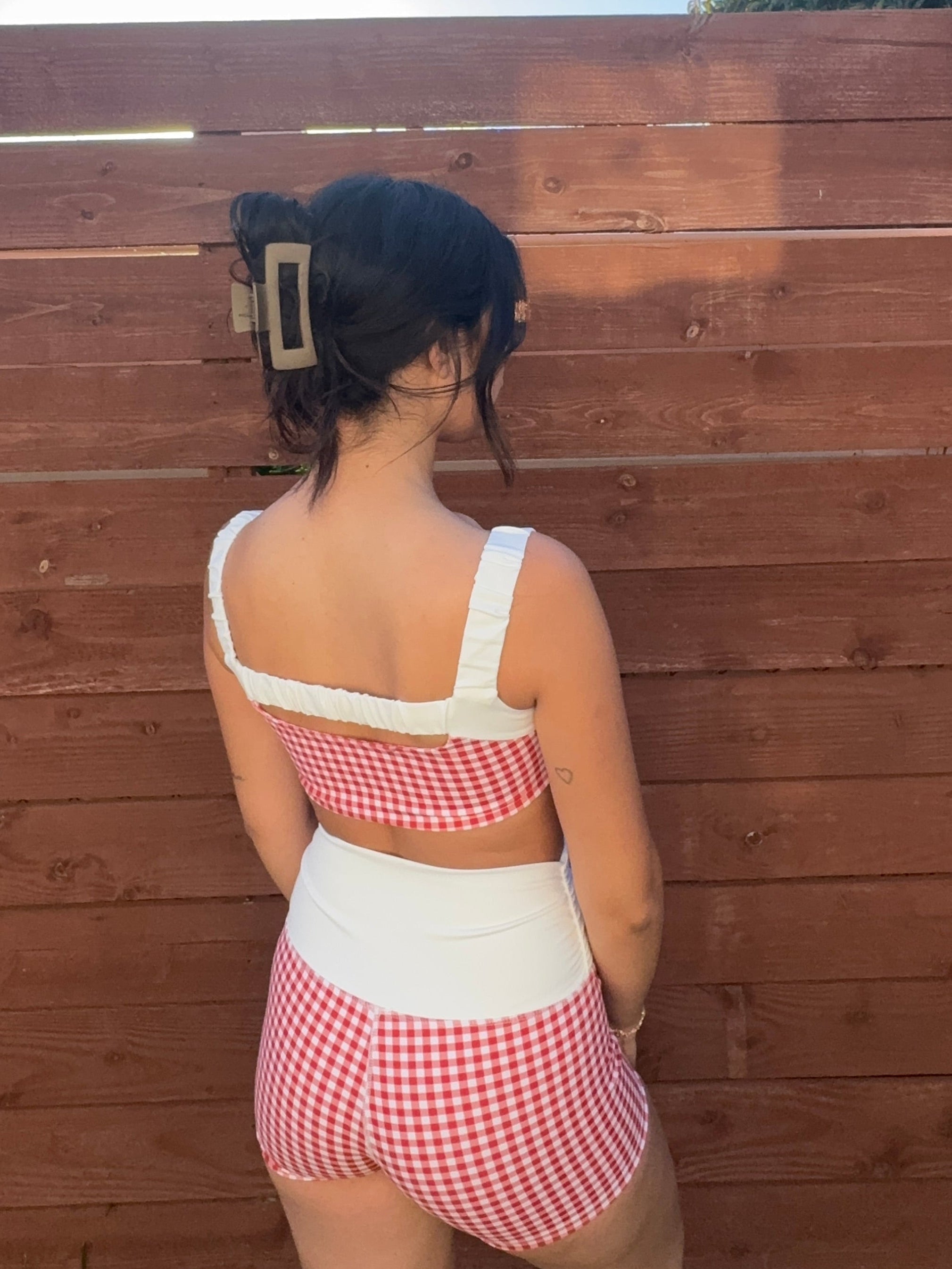 Gingham Scrunched Strap Bra