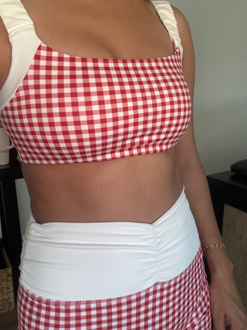 Gingham Scrunched Strap Bra